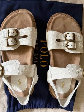 NWOT Ralph Lauren White Croc-Embossed Double-Buckle Sandals size 6.5